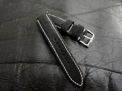 SuperMatte-Carbon-Black-Ostrich-Leg-skin-watch-strap for-22-mm-width