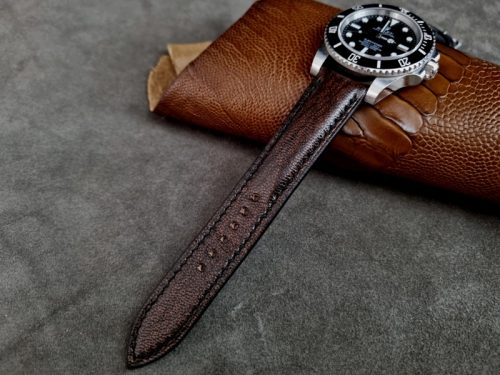 Rich Brown Old English leather watch strap on Rolex