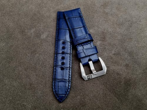 Blue Alligator Embossed Calfskin watch strap for 24mm lug width