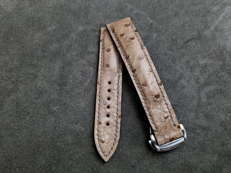 Khaki Ostrich Crown Quill watch strap Grey stitching Khaki Ostrich Crown Quill watch strap Grey stitching