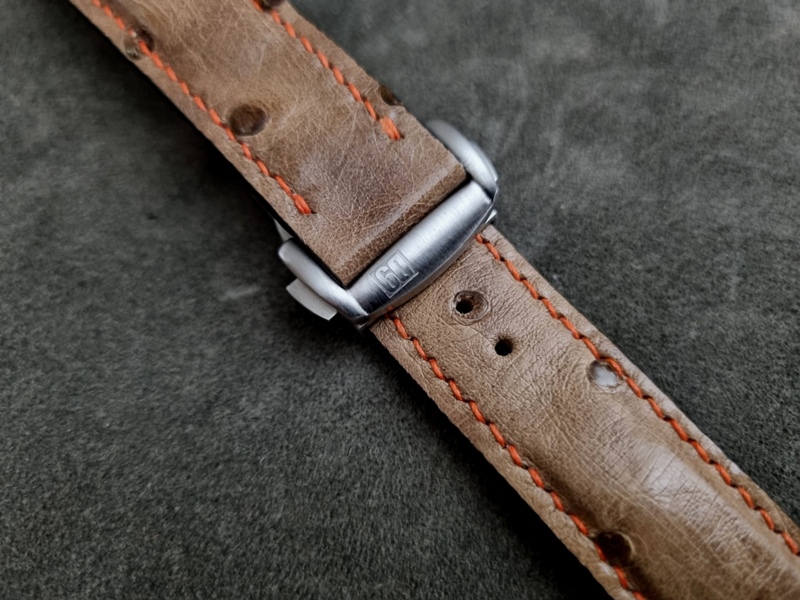 Khaki Ostrich Crown Quill watch strap with Deployant clasp Khaki Ostrich Crown Quill watch strap with Deployant clasp