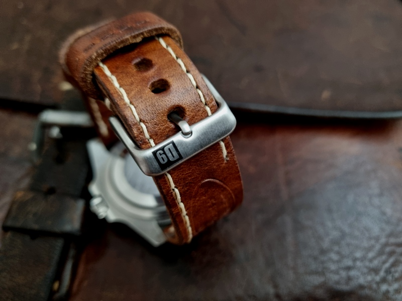D9 Swiss Ammo strap on Rolex Sub (31) Genuine 1960s Swiss Ammo leather stap fastened onto itself