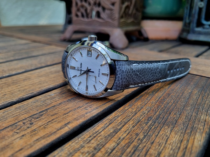 Metall Grey Ostrich leg skin leather watch strap for Grand Seiko Snowflake