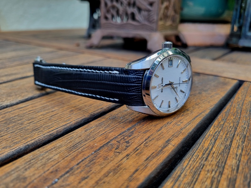 Jet Black Lizard strap for Grand Seiko Snowflake